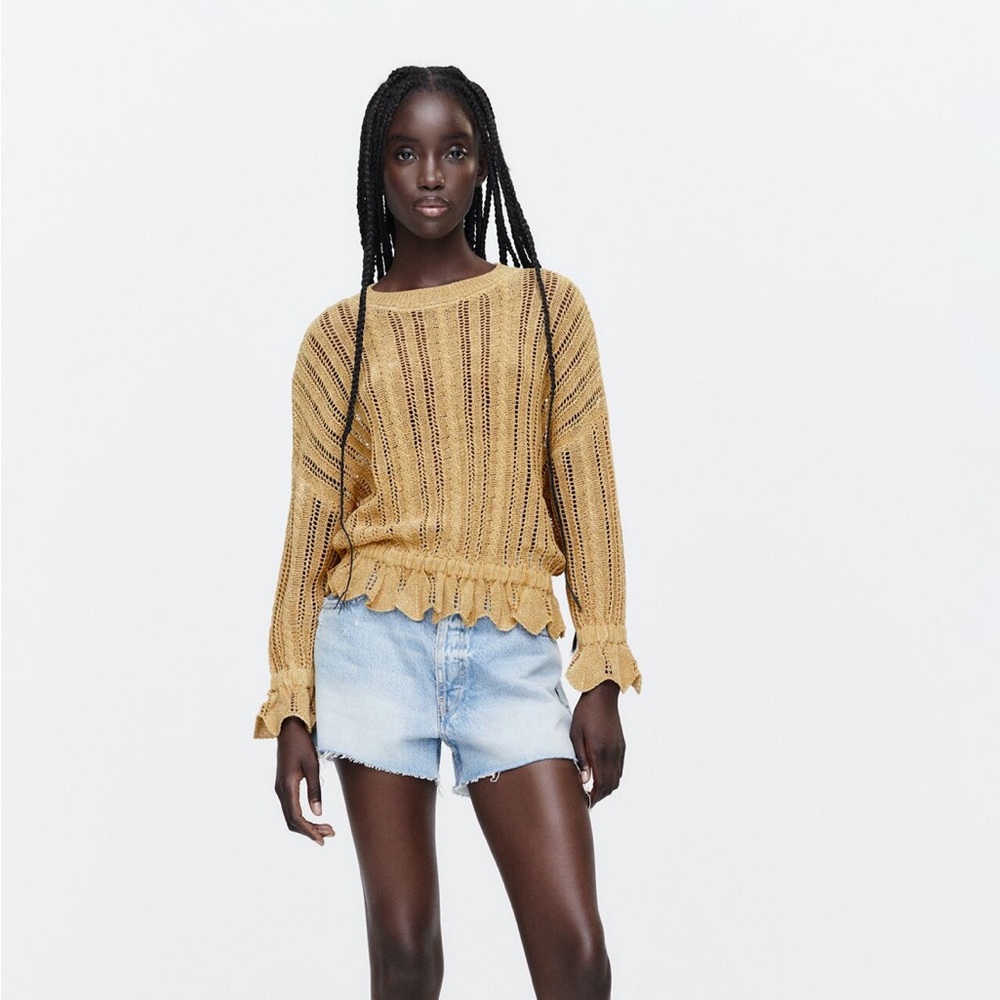Zara Ruffled Open Knit Sweater
